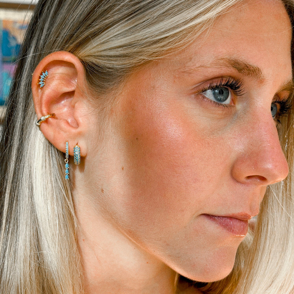 Mini 3 Lines hoop Turquoise 925 Silvee Earrings